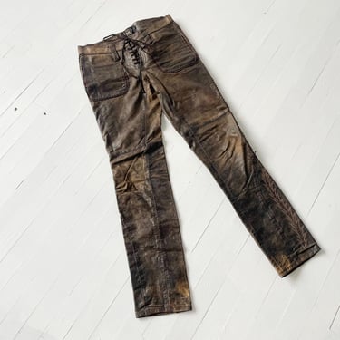 Vintage Ralph Lauren Lace-up Western Embroidered Brown Leather Pants 