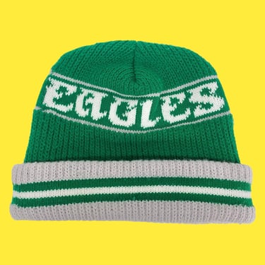 Vintage Philadelphia Eagles Beanie Retro 1980s Unisex + NFL + Football Merch + Winter Headgear + Kelly Green + White + Philly Sports Gear 