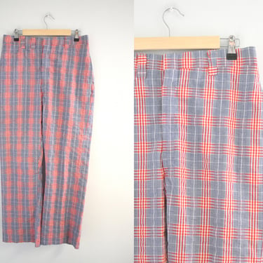 1960s/70s Red, White, and Blue Plaid Cotton Men's Trousers 