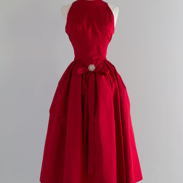 Sublime 1950's Crimson Red Silk Faille Cocktail Dress / SM