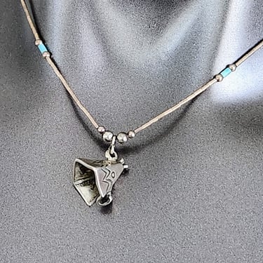 Navajo Liquid Silver Necklace~Vintage Choker with Blue Turquoise & Sterling silver Pendant 