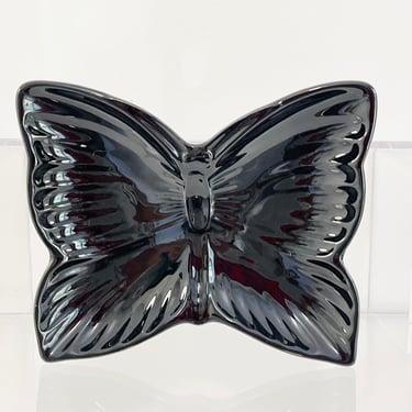 Vintage 1960s Groovy Hippie Black Ceramic Art Butterfly Trinket Tray Dish Made in Japan 