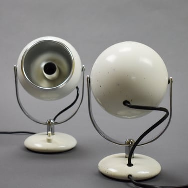 Pair of Vintage Eyball Desk Lamps, White Bulb Lamp, Atomic Desk Lamp, Space Age Lamp Design, Italy 70s Design, Vintage Design Lamp, MC Lamp 