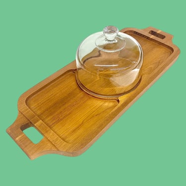 Vintage Goodwood Cheese Board with Cloche Retro 1970s Mid Century Modern + Julie Pomerantz + 9121 + Teak Wood + Glass Cover + Charcuterie 