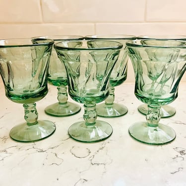 Set of 6 Vintage Water Jamestown Green Crystal Goblets by FOSTORIA Replacements by LeChalet
