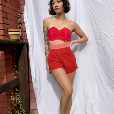 1950's Sun Top / Red Cotton Bikini Top / Sexy Hollywood Starlet / Pinup Cotton Bra / Bandeau / Boned Petite Pinup Bra Top Swim Suit 