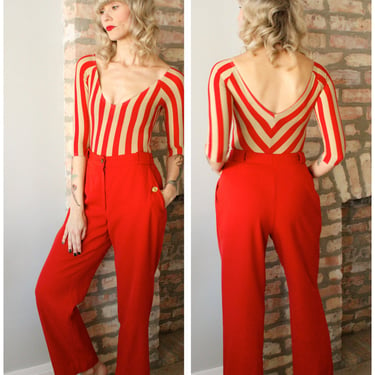 1970s Gucci Bold Red Italian Wool Pants 