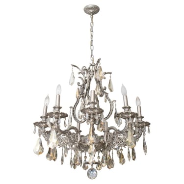 Rococo Style Silvered Metal Crystal Chandelier
