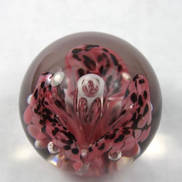 Vintage Murano Art Glass Faceted Paperweight Millefiori Flowers and Swirls 