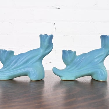 Van Briggle Arts & Crafts Turquoise Glazed Ceramic Candlesticks, Pair