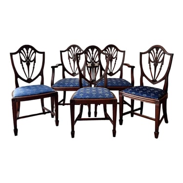 Vintage 1940’s Mahogany Hepplewhite Style Shield Back Chairs - Set of 5 