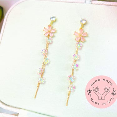 E154 flower dangle earrings, flower drop earrings, flower earrings, floral earrings, sakura earrings, dangle earrings, handmade earrings 