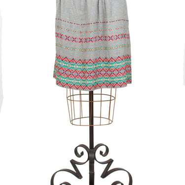 1960s Skirt // Embroidered Colorful Woven Ethnic Grey Wool Skirt 