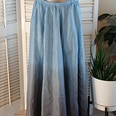 Vintage 90s Flowy Blue Silk Ombre Maxi Skirt / Med 