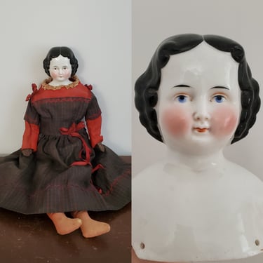 Antique China Head Doll - 20" Tall- with Visible Part - Antique German Dolls - Collectible Dolls 