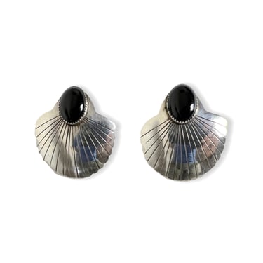 Vintage  Sterling Silver & Onyx NAVAJO Earrings ~ Southwestern ~ 