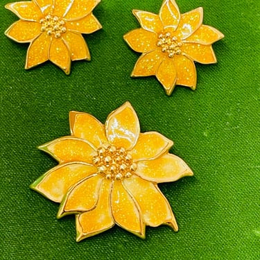 Avon Enamel Yellow Flower Brooch and Earrings Set