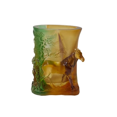 Crystal Glass Liuli Pate-de-verre Green Orange Horse Holder Display Figure ws2104E 