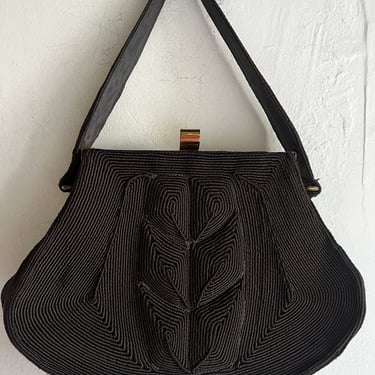 Dark Chocolate Brown 1940s Authentic Corde Bag Vintage Handbag 