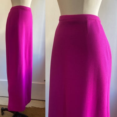 Vintage 60s FUCHSIA Mod KNIT MAXI Skirt / Side Vent / Wool / Made in Hong Kong / Sebastian / L 