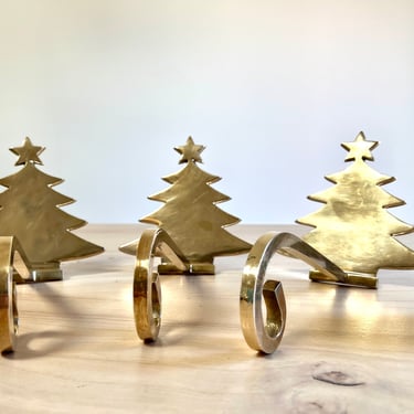 Vintage Solid Brass Christmas Tree Stocking Holders, Sold Separately 