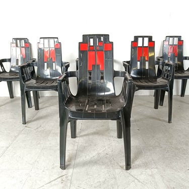 Boston Chairs by Pierre Paulin for Henry Massonnet, 1988, Set of 6 - vintage garden chairs - plastic  dining chairs 