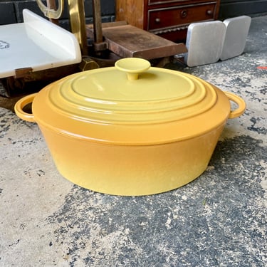 Yellow French 31 Cast Iron Enamelware Large Lidded Pot Dutch Oven like Le Creuset Vintage 