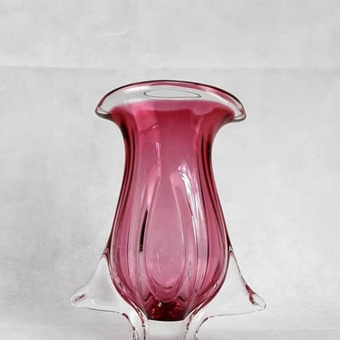 Czech Bohemian Chribska Art Glass Vase By Jozef Hospodka, Heavy Vase, Glass Artwork, Hand Made, Czech Glass, Mcm Pink Glass 