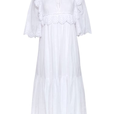 Stella Nova - White Cotton Pointelle Detailed Midi Dress Sz 2