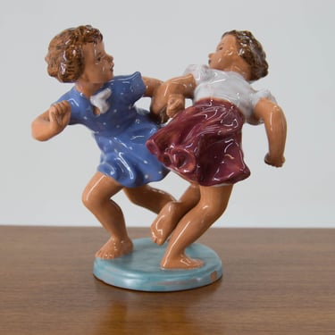 Ceramic Sculpture of Two Children, Czechoslovakia, 1940s 