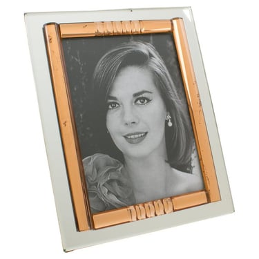 French Copper Pink and Silver Mirrored Glass Picture Frame, 1940s