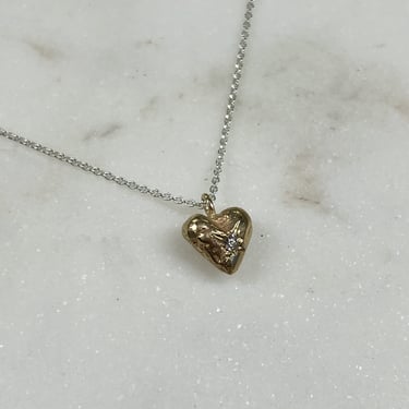 Sonja Fries | Sterling Silver Necklace with 10k Yellow Gold Heart Pendant and Single Diamond