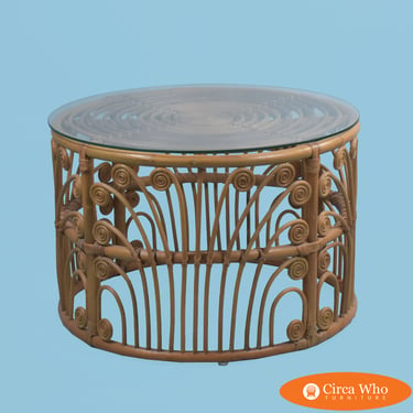 Round Coastal Rattan Coffee Table