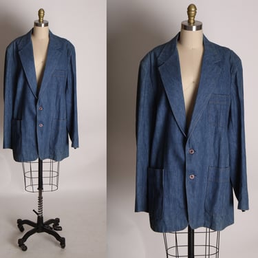 1970s Denim Style Long Sleeve Button Down Mens Blazer Jacket by Contemporary Lines Sears -Size 46T 