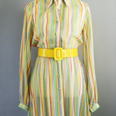 1970's - Yellow Striped Shirtwaist Maxi Dress- d'ACCORD by Betty Darol- Size 10 