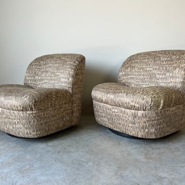 Vladimir Kagan for Directional- Style Swivel & Rocking Upholstered Lounge Chairs - a Pair 