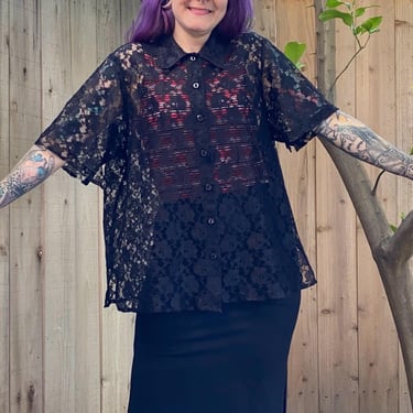 Vintage 1990’s Black Lace Sheer Top 