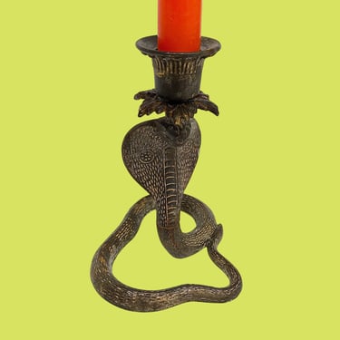 Vintage Candlestick Holder Retro 1970s Bohemian + King Cobra Snake + Brass + Gold Metal + Moroccan + Home Decor + Serpent + Reptile 