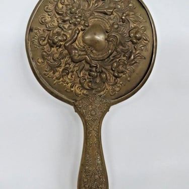 Victorian Carved Cherub Angel Hand Held Vanity Mirror 129B