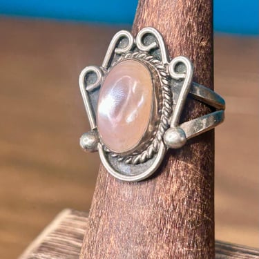 Sterling Silver Pink Moonstone Ring Native American Signed Vintage Retro 