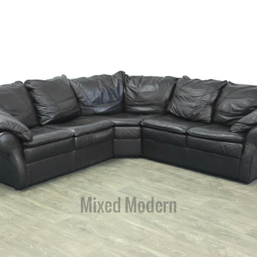 Italian Black Leather Sectional Sofa by Italdesign 