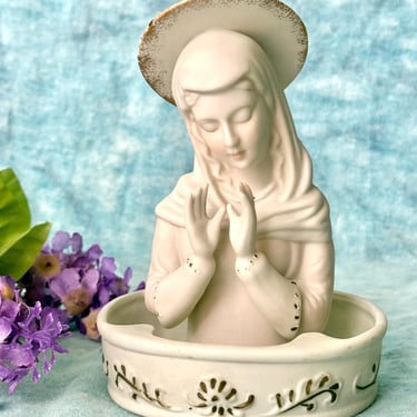 Holy Water Font, Porcelain Dish, Virgin Mary, Statue, Table Top, Religious, Catholic, Blessed Mother 