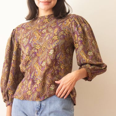 1980s Perry Ellis Paisley Wool Challis Blouse 