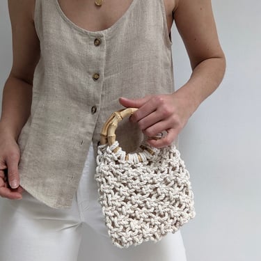 Vintage Petite Crochet Bamboo Handle Bag