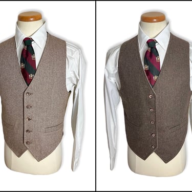 Vintage Wool Herringbone TWEED / FLANNEL Reversible Vest ~ size 38 ~ Waistcoat ~ Wedding ~ Preppy / Ivy League / Trad 