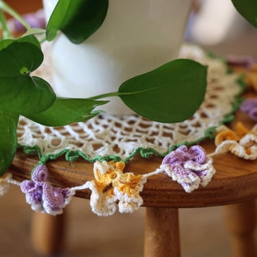 Vintage Purple and Yellow Doilies | Crochet Pansy Flowers 