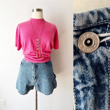 SIZE XL 1X / 16 18 - Vintage LA Blues Jean Shorts - Denim Y2K Vintage Jean Shorts - Blue Medium Wash Plus Size 