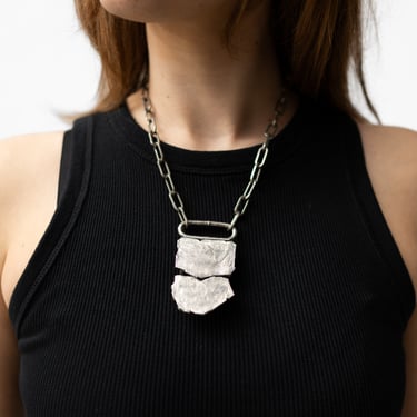 Sterling Silver Plated Copper Brutalist Lock Necklace
