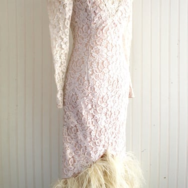 1980s - High-Low - Marabou - Victorian  Inspired - Wedding Dress - Lace - Pink - Estimated size M 8/10 