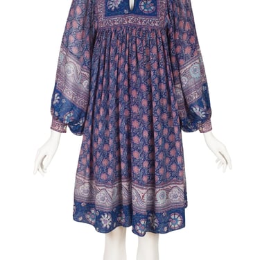 Jean Varon x Ritu Kumar 1970s Vintage Indian Tissue Silk Billowing Sleeve Dress Sz XS 